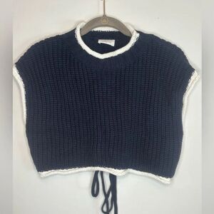 Bobbles & Lace EUC blue/white cropped knit open tie back sweater Size Medium